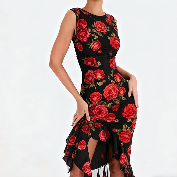 Elegant Rose Art Dress for Women