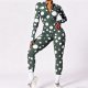 Women's Slim Fit White Polka Dot Floral Yoga Suit